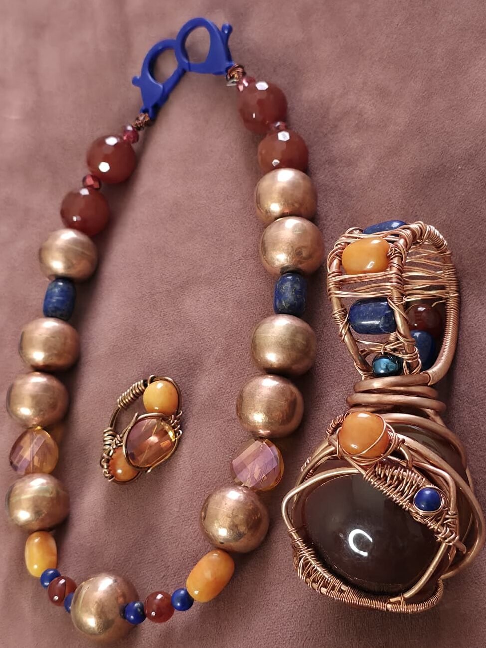 piece copper ball necklace, copper wrapped pendant and copper ring size 8 - Image 2